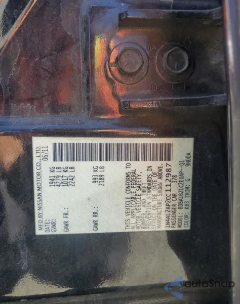 2012 Nissan Altima Base z USA, uszkodzony, nr VIN 1N4AL2AP2CC112987